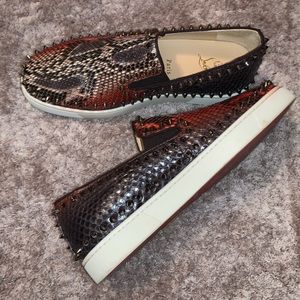 AUTH CHRISTIAN LOUBOUTIN PIK BOAT PYTHON DECO